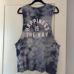 SPIRITUAL GANGSTER “HAPPINESS IS THE WAY” MUSCLE TANK in NAVY TIE DYE size: L